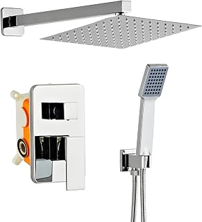 Bathroom Shower System 8 Inch Rain Shower Head and Handheld Wall Mounted, High Pressure Rainfall Dual Shower Combo Set with Valve and trim, Luxury Rain Mixer Brushed Silver Shower Faucet