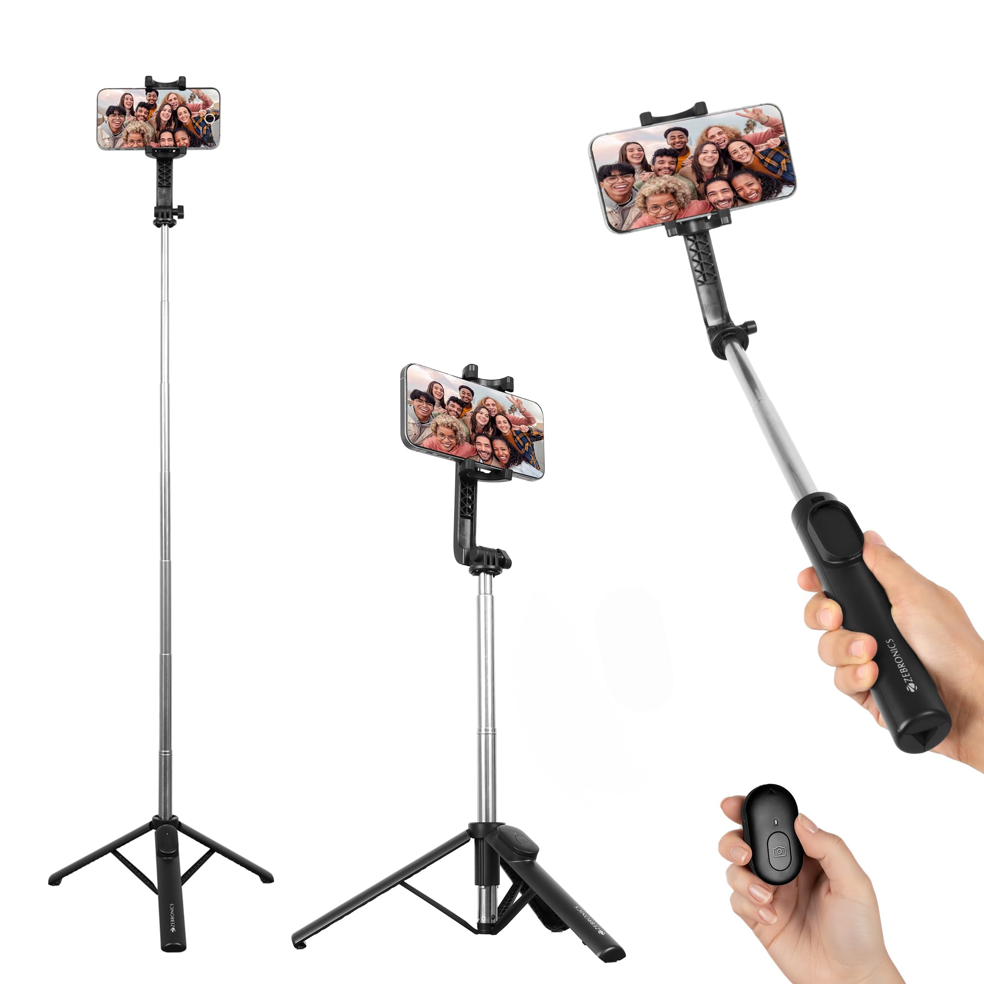 Zebronics Moments 100 Extendable Selfie Stick, Detachable Bluetooth Shutter Button for Compatible with Android & iPhones, Tripod Stand, 360° Rotation, 180° Angle Adjustment, Upto 17.5cm Screen Size-picture-11