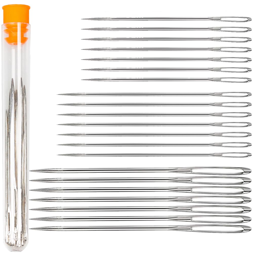 Hekisn Agujas de coser grandes para ojos, 21 agujas afiladas, agujas de hilo de bordado de acero inoxidable, agujas de tejer hechas a mano, agujas de cuero (21 piezas)