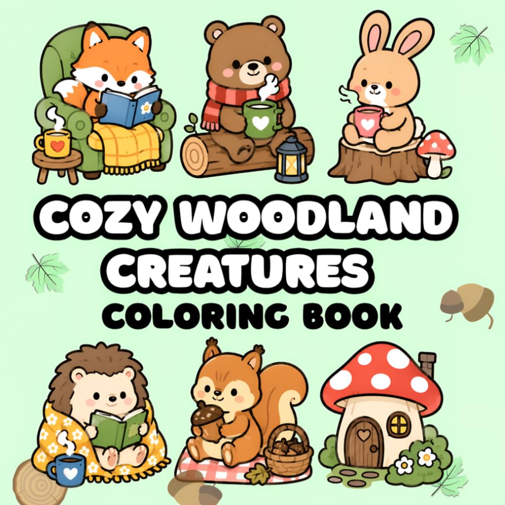 Cozy Woodland Creatures Coloring Book: Bold and Easy Coloring Pages Featuring Adorable Forest Animals, Cozy Nature Scenes, Cute Woodland Homes, and Relaxing Stress-Free Fun