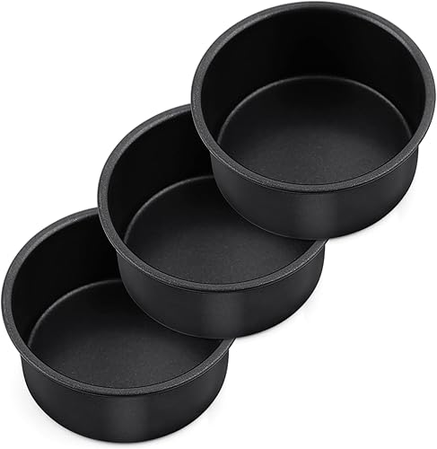 P&P CHEF Juego de 3 mini moldes para tartas de 4 pulgadas, moldes redondos antiadherentes para pasteles de pequeños niveles, no tóxicos y sólidos,