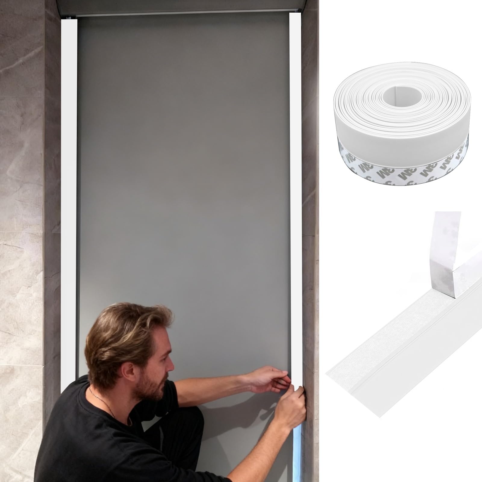 strisce oscuranti per finestre Strisce Autoadesive Anti-luce, Strisce Anti-luce in Silicone per Finestre Da 3,5 cm Di Larghezza, Guarnizioni Anti-spiffero Tagliabili Porte-finestre(White,22m/72.2ft)