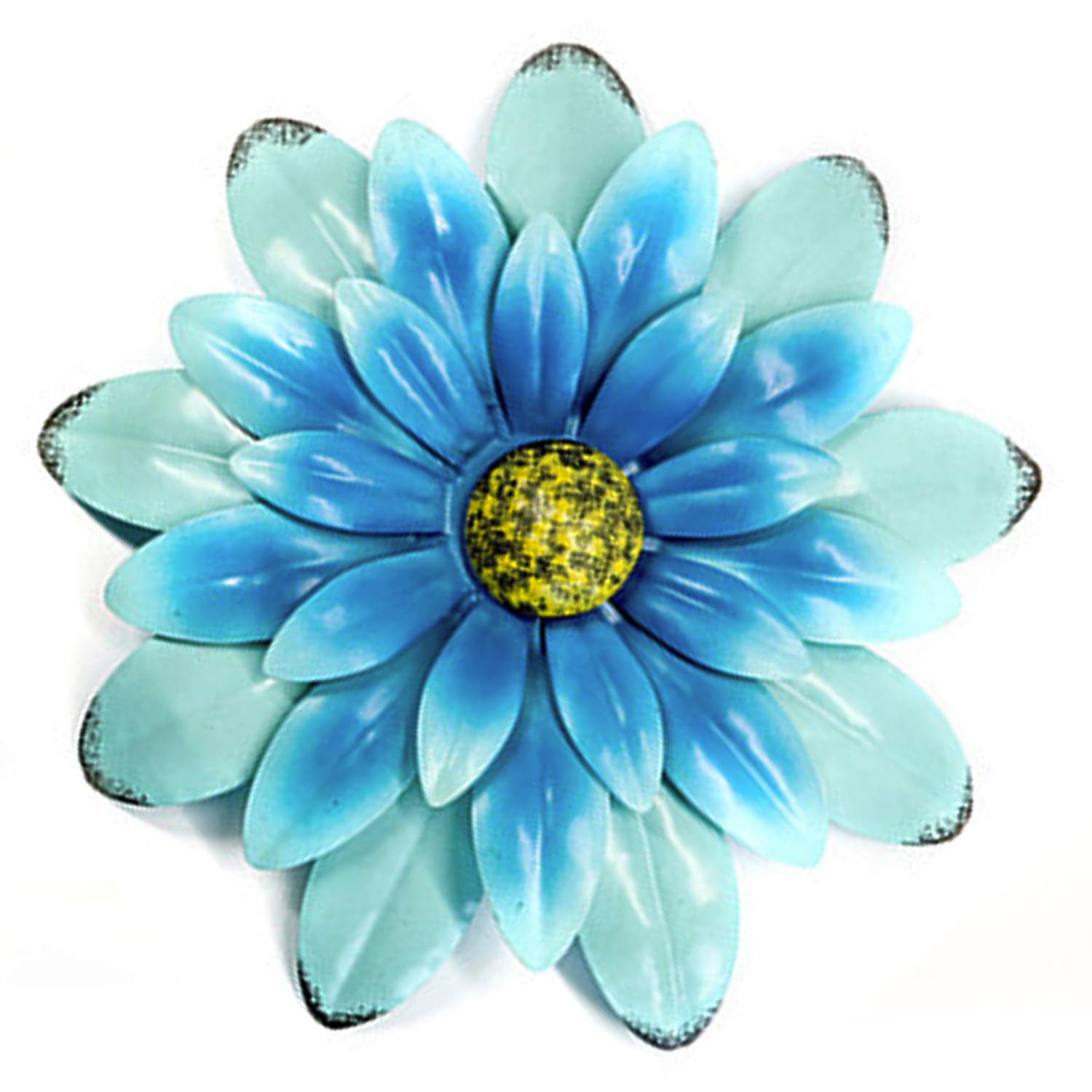 Blue Metal Flower Wall Decor Wall Sculptures 11.8 Inch, Wall Art Flower Decor Hanging for Bathroom Living Room Bedroom Office (Blue)