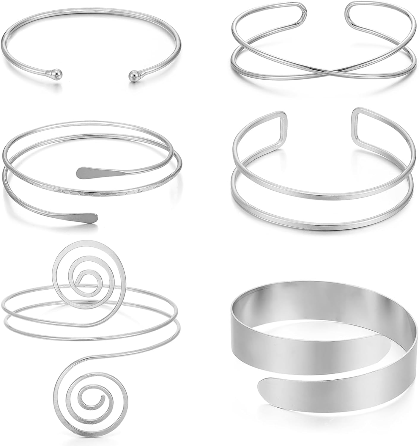 YVVLEE 6 Pieces Minimalist Gold Arm Cuff Bracelets Set Adjustable Coil Bangle Upper Arm Cuff Armband Jewelry Set for Women