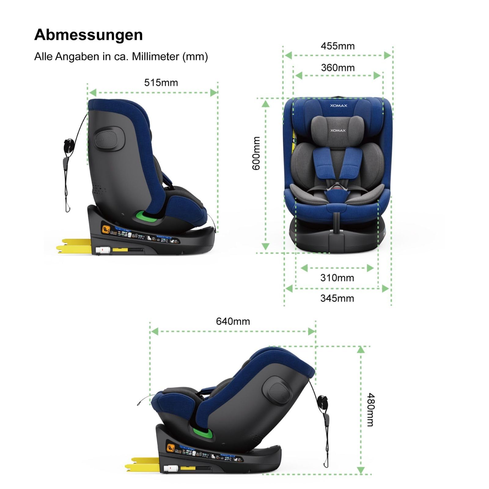 Xomax C013 Kindersitz 360° drehbar mit Isofix, ECE R129, 0-36 kg, verstellbar, neigbar, atmungsaktiver Bezug, 5-Punkt-Gurt, Top Tether, Autokindersitz für Babys & Kinder 0-12 Jahre, Farbe: (Blau)