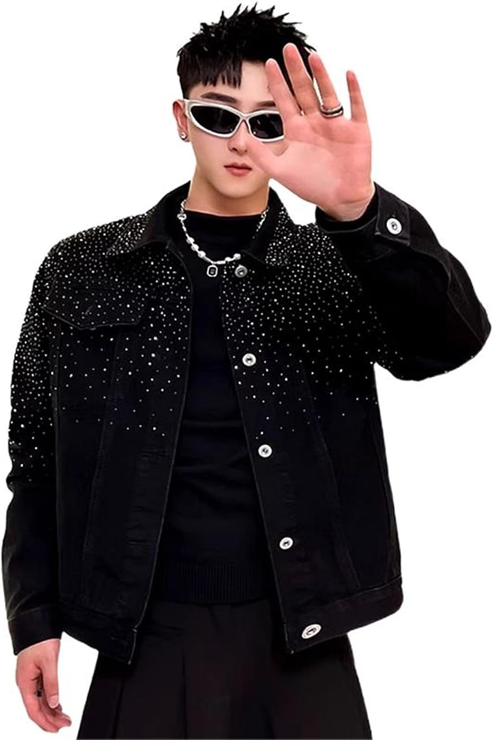 GUOYUXIAO Men's Fall Winter Denim Jacket Hairstylist Top
