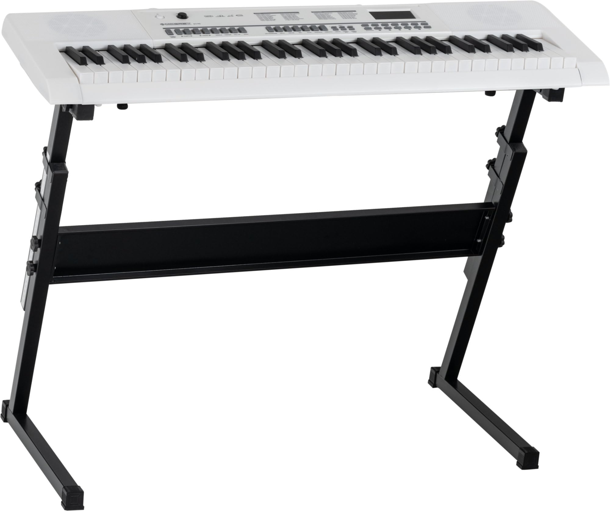 McGrey 6170 Akku-Keyboard Weiß Safety Fix Set, LC-Display, 200 Sounds | Einsteiger-Keyboard mit 61 Tasten in Standard-Größe, Integrierter Li Ion-Akku mit 1200 mAh, 200 Rhythmen, 70 Demo Songs, 5 cm