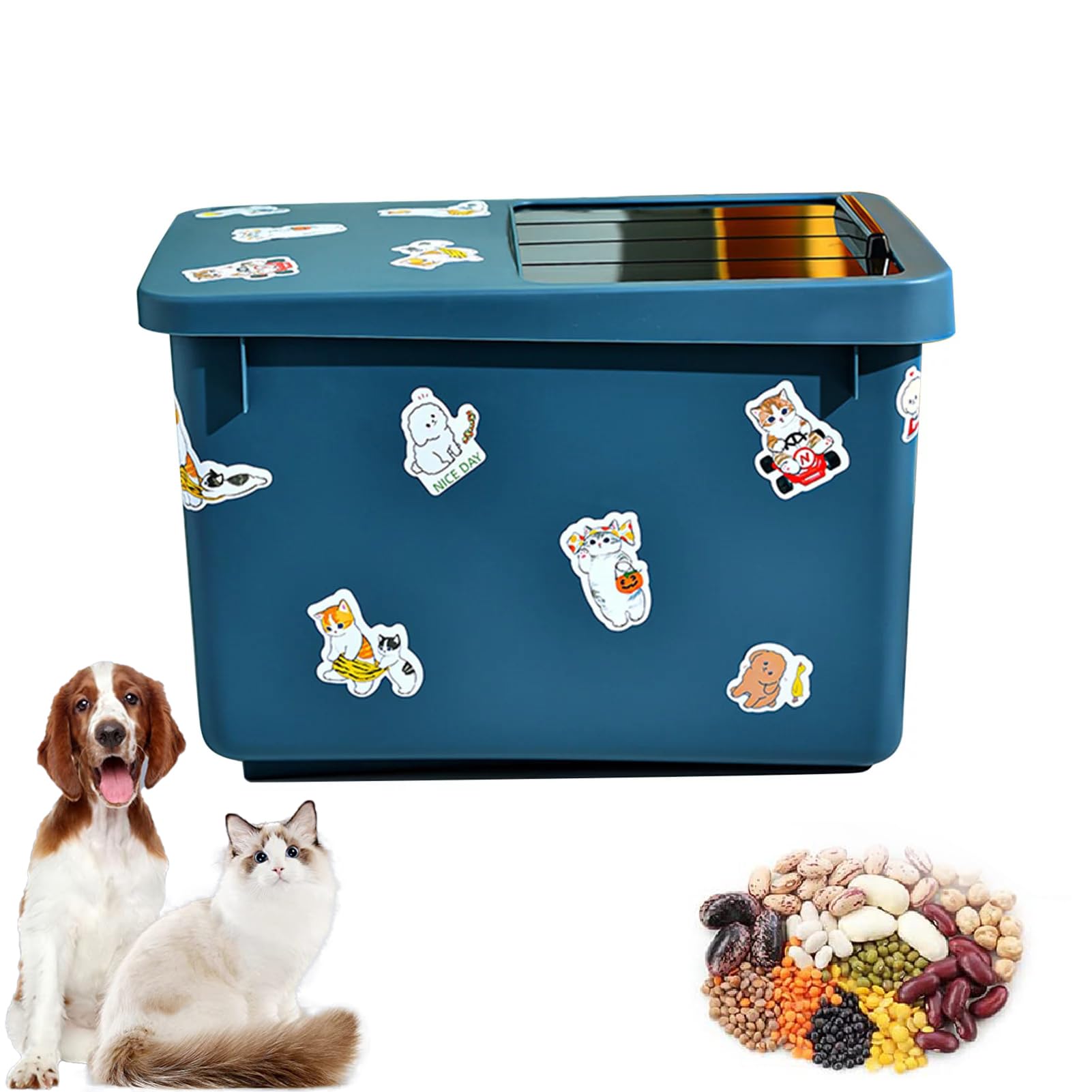 TOMVAES Collapsible Dog Food Bucket, Dog Food Storage Container Pet Grain Cat Food Locking Bowl with Lid Plastic Seal Large Flour Sugar Kitchen Rice Leak-Proof Storage (Dark blue)