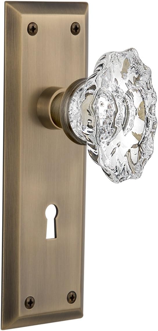 Nostalgic Warehouse New York Plate with Keyhole Chateau Knob, Passage - 2.375", Unlacquered Brass