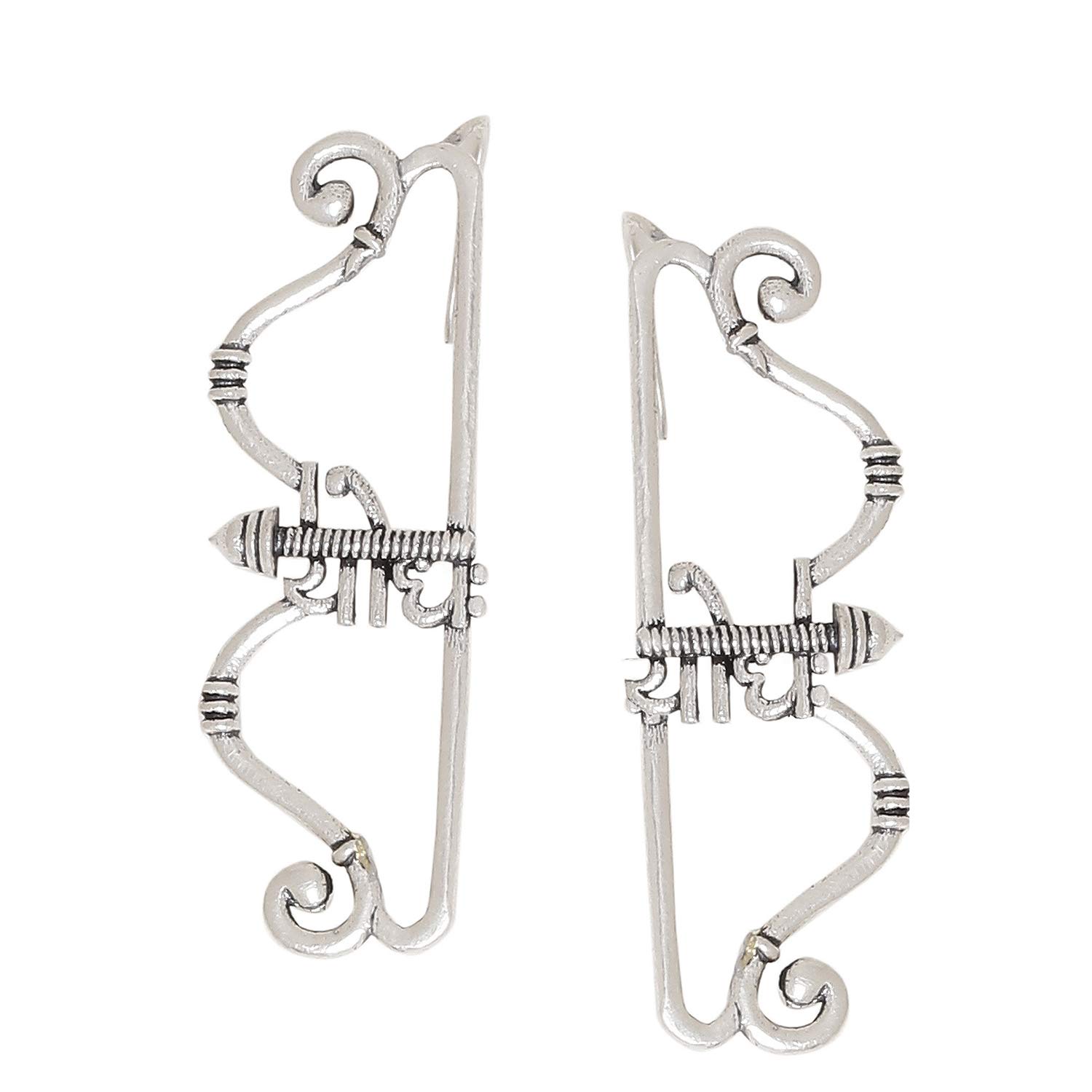 VOYLLABrass Moksha Archery Bow Earrings for Women, Girls, Silver