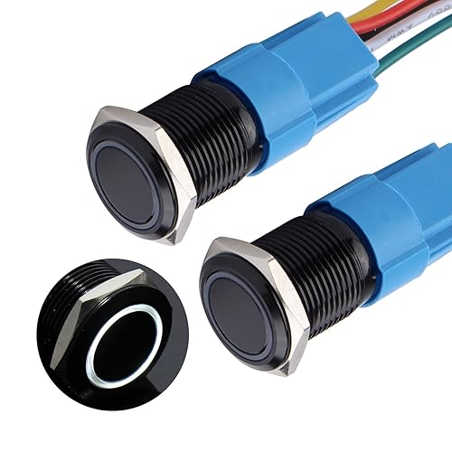 DMWD 2 interruptores de botón momentáneos de 0.630 pulgadas, anillo LED 1NO 1NC, impermeable (encendido), botón de carcasa de metal negro, reinicio DMWD 2 interruptores de botón momentáneos de 0.630 pulgadas, anillo LED 1NO 1NC, impermeable (encendido), botón de carcasa de metal negro, reinicio