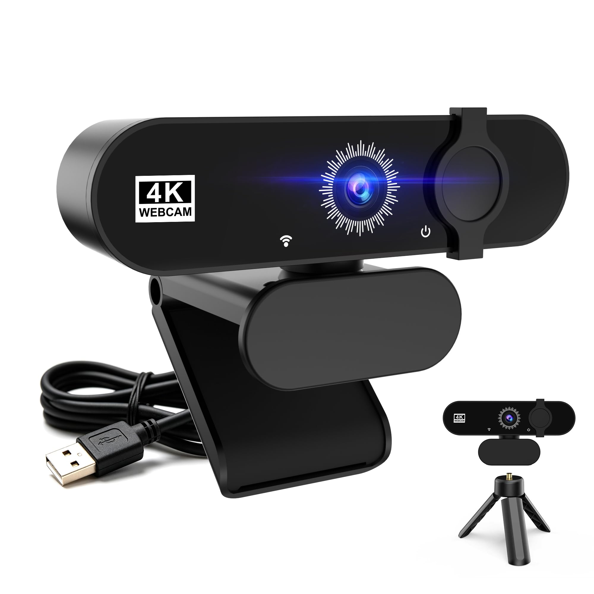 4K USB HD Webcam，，with Microphoneand Rotatable Tripod& Privacy Cover for PC，with Auto White Balance for Video Calls, Live Streaming Gaming & Online Meetings-image-20