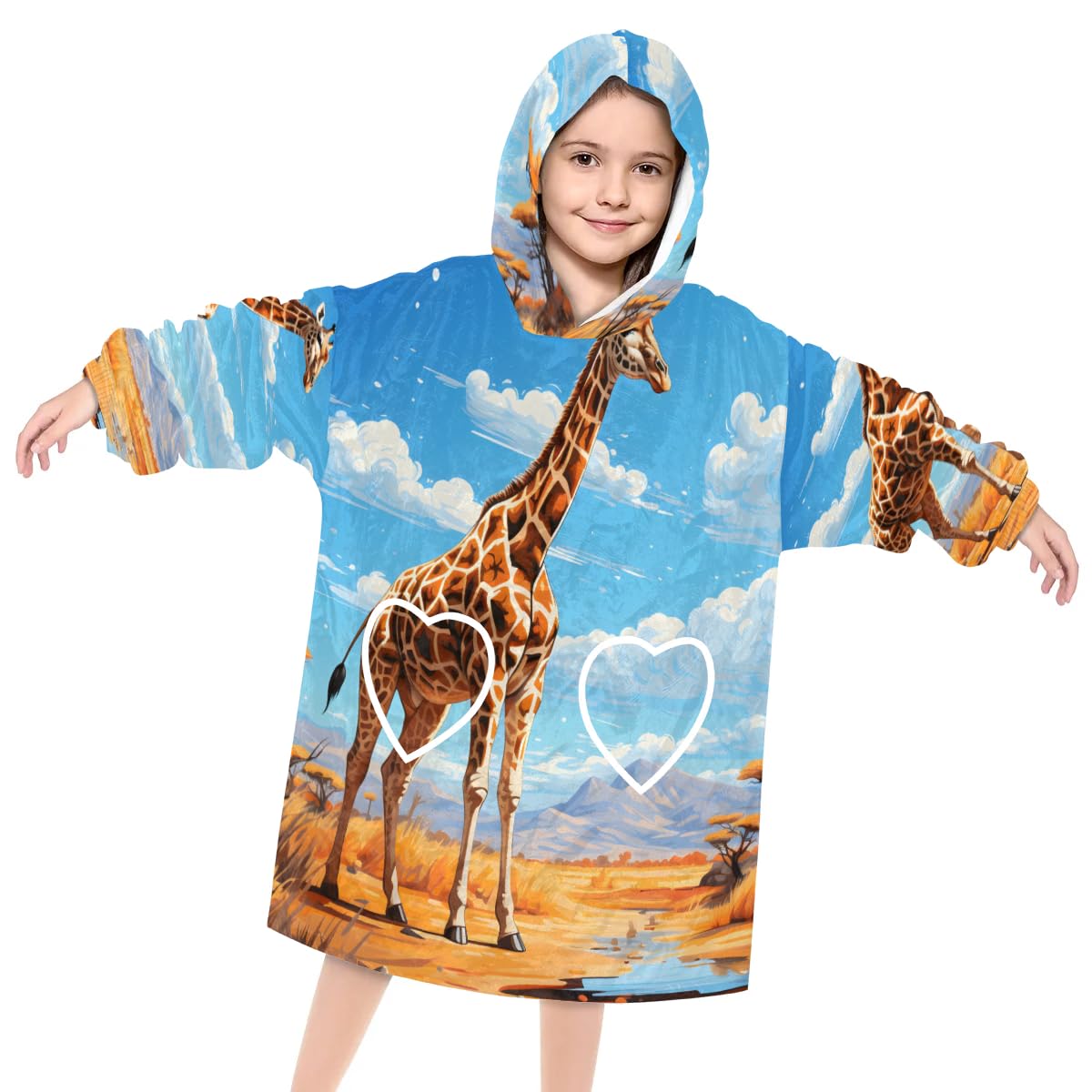 Wearable Blanket Hoodie for Kids, Herding Deer Fleece Sweatshirt Blanket Oversized Blanket Sweatshirt with Pocket Flannel Warm Hooded Blanket 6-10 Year Old Girl Boy Gift, One Size