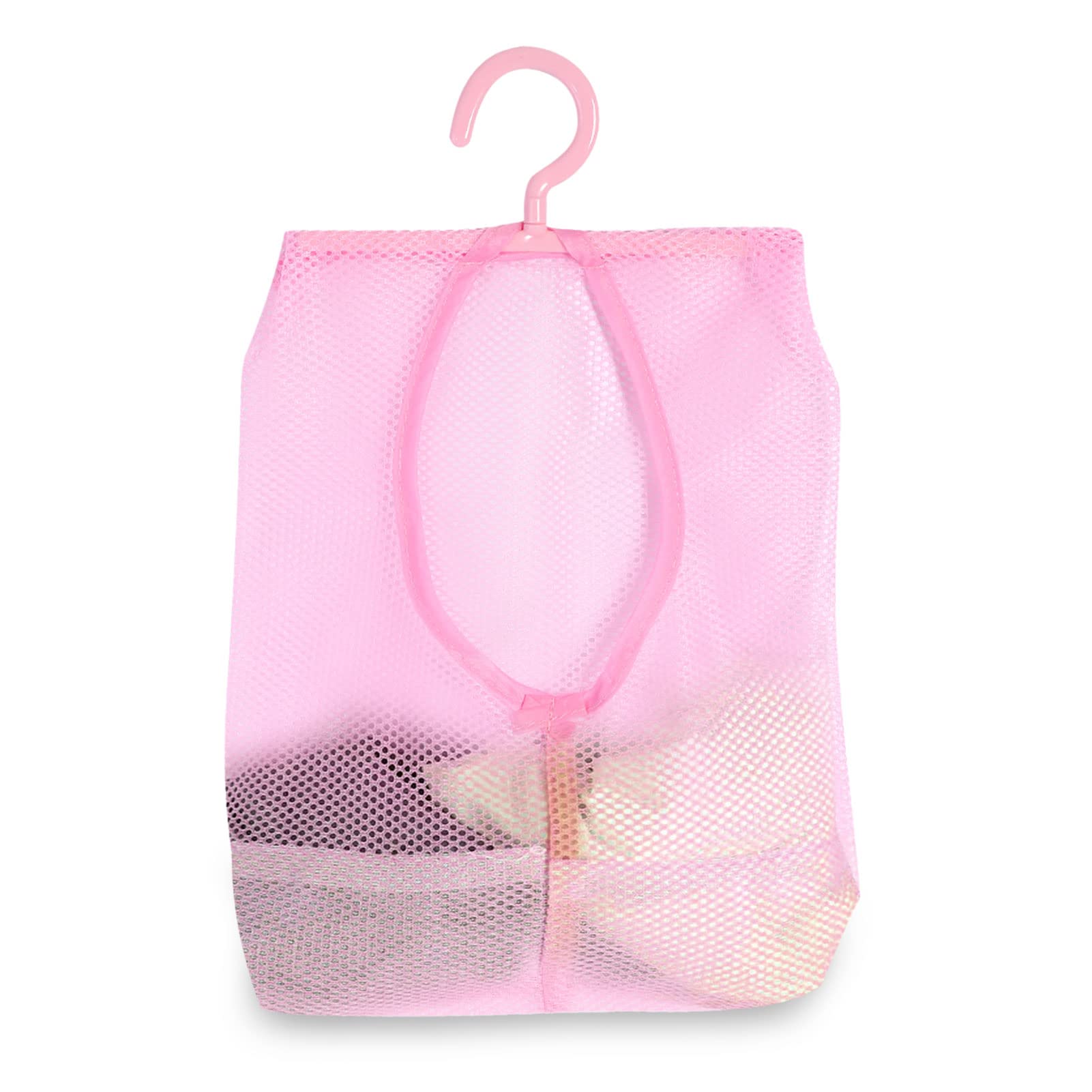 Hanging Mesh Bag with Hanger, Multi Purpose Socks Underwear Clothespin Storage Organizer for Bathroom and Wardrobe(Pink)
