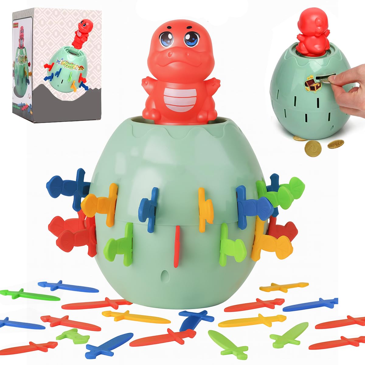 Toyana Dinosaur Coin Bank Surprise Game for Kids – Interactive Pop-Up Dino Toy with Spring Action, Peg Slots & Stickers – Fun Educational Family Board Game & Money Saving Toy Gift Ages 4+ — image 1