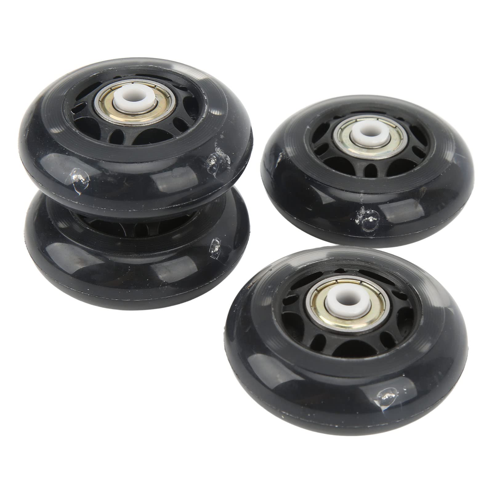 Wakects Roller Skate Wheels, 4 Pack 63mm PU Rubber Wheels with LED Lights for Night Skating, Strong Grip Shock Absorption Ultra Quiet, Fit Inline Skates Skateboards Luggage, Black