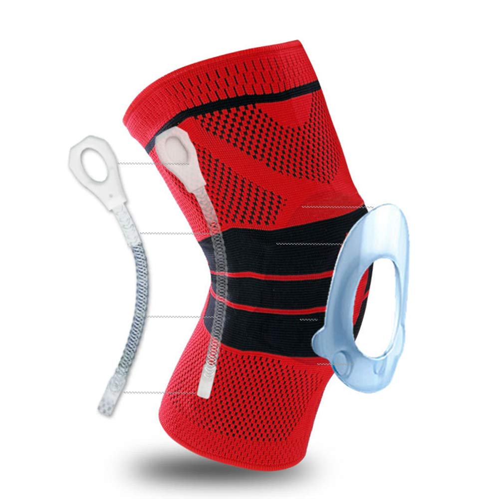 Knee Support Brace Compression Sleeve with Side Stabilizers + Silicone Patella Gel Pad for Meniscus Tear,Arthritis,Jogging,Sports,Running Men Women(Single) … (Medium, Red)