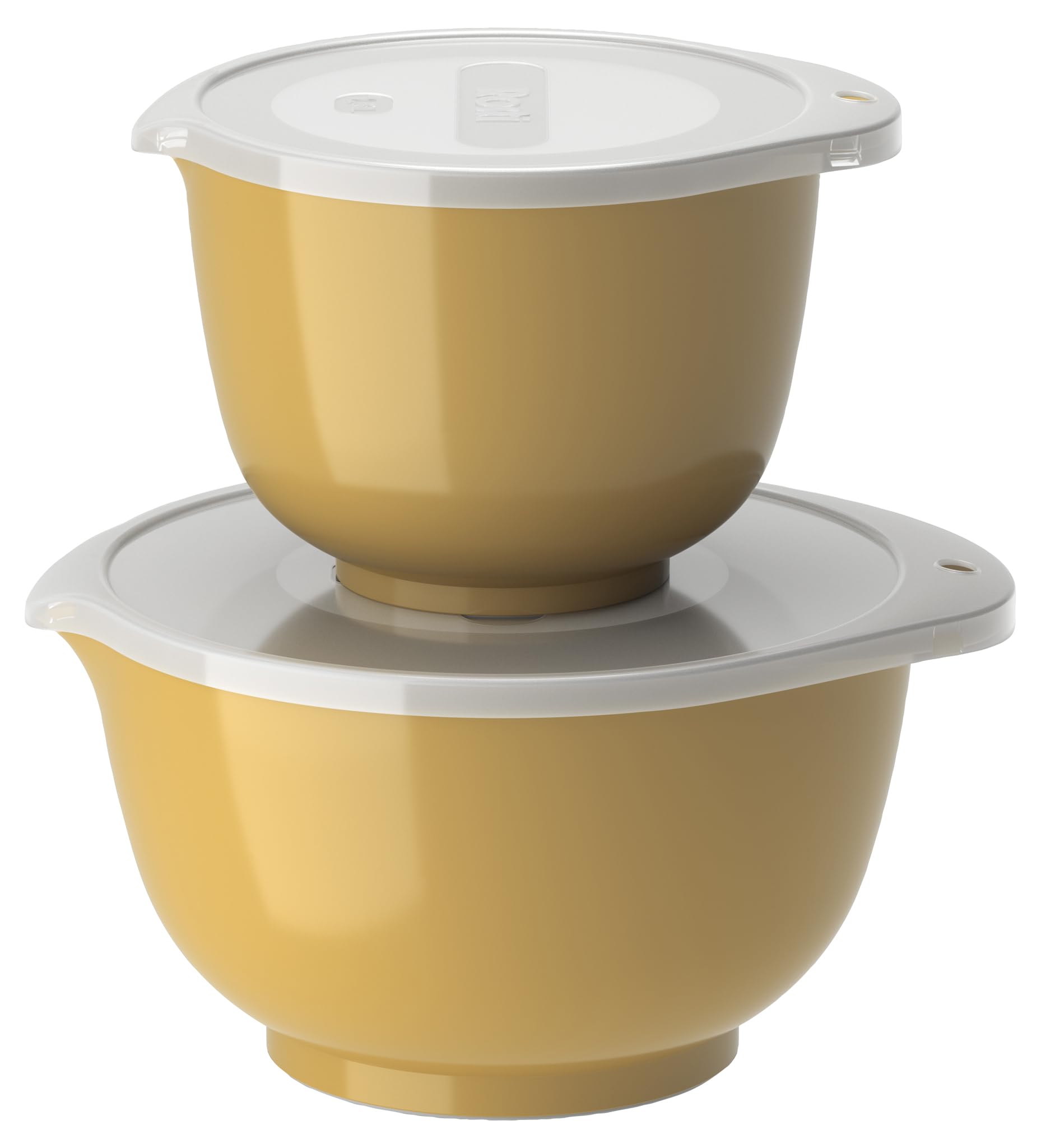 Rosti Margrethe Bowl Set, Mixing Bowl Set, 4-Piece with 2 Mixing Bowls and 2 Lids, Dough Bowl Made of Recyclable Plastic, 1.5 Litres and 3 Litres, Curry