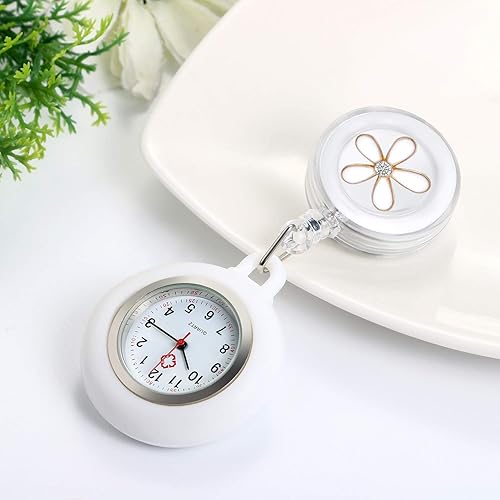 Miniatura 4 de Avaner Relojes retráctiles para enfermera, con clip, con solapa y patrón de flores, para enfermeras, médicos, con funda de silicona