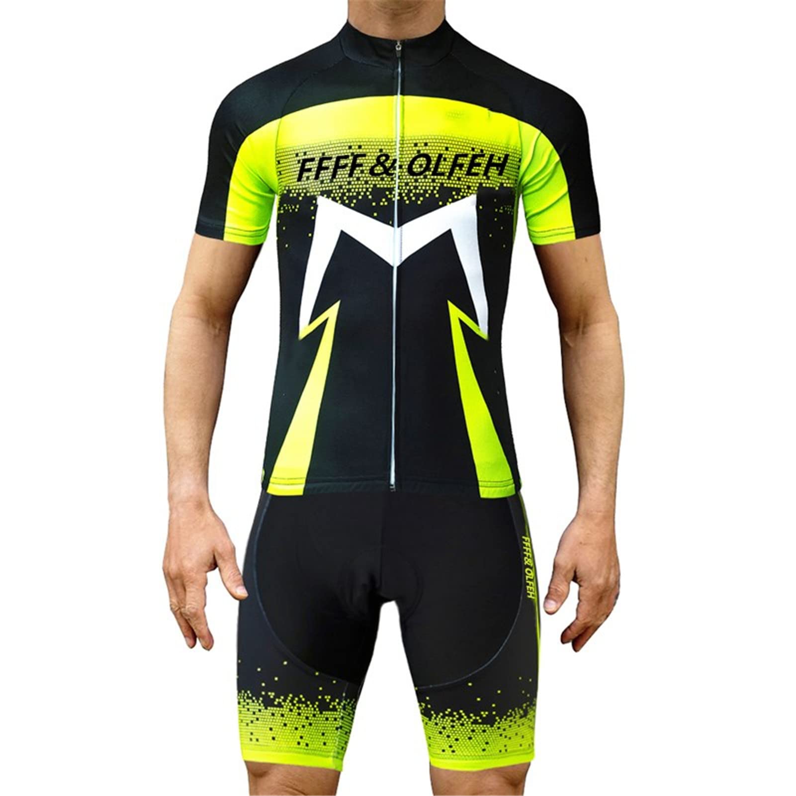 FFFF & OLFEH Abbigliamento Ciclismo Cinque Pezzi Set Manica Corta Tuta Ciclismo Uomo Completo Ciclismo Estivo per Bici da MTB,con Pantaloncini Imbottiti in Gel Traspirante e Ad Asciugatura Rapida