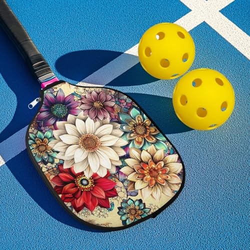 ZCFYGDX White Mandala Flower Print Pickleball Paddle Cover Polyester with Zipped Closure, 2pc Universal Pickle-Ball Racket Case Only, Durable Pickleball Covers Fit All USAPA Approved Paddles