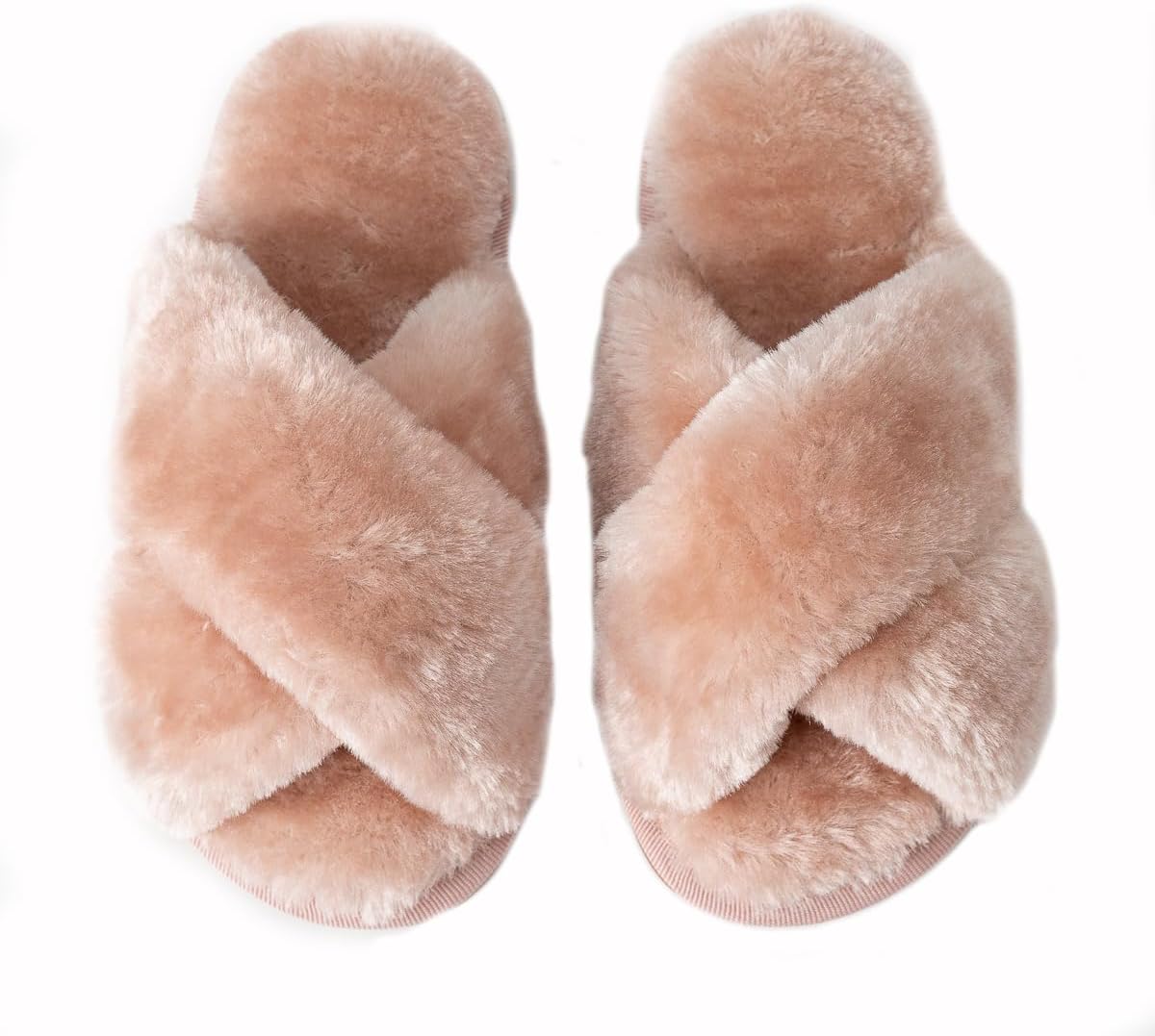 Enteer Girls Fluffy Slippers Memory Foam Soft Plush Cross Band House Shoes Indoor Outdoor Slip On