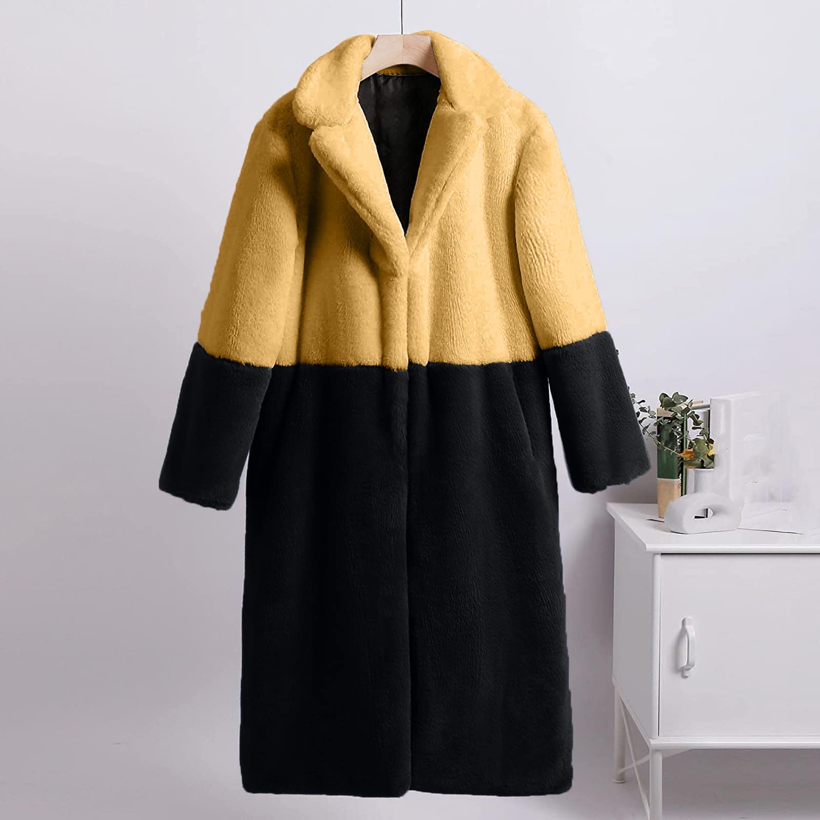 Manteau en fourrure synthétique pour femme - Élégant - Couleur unie - Manteau d'hiver moelleux - Veste d'hiver longue en fourrure synthétique - Veste de transition - Grandes tailles - Veste en