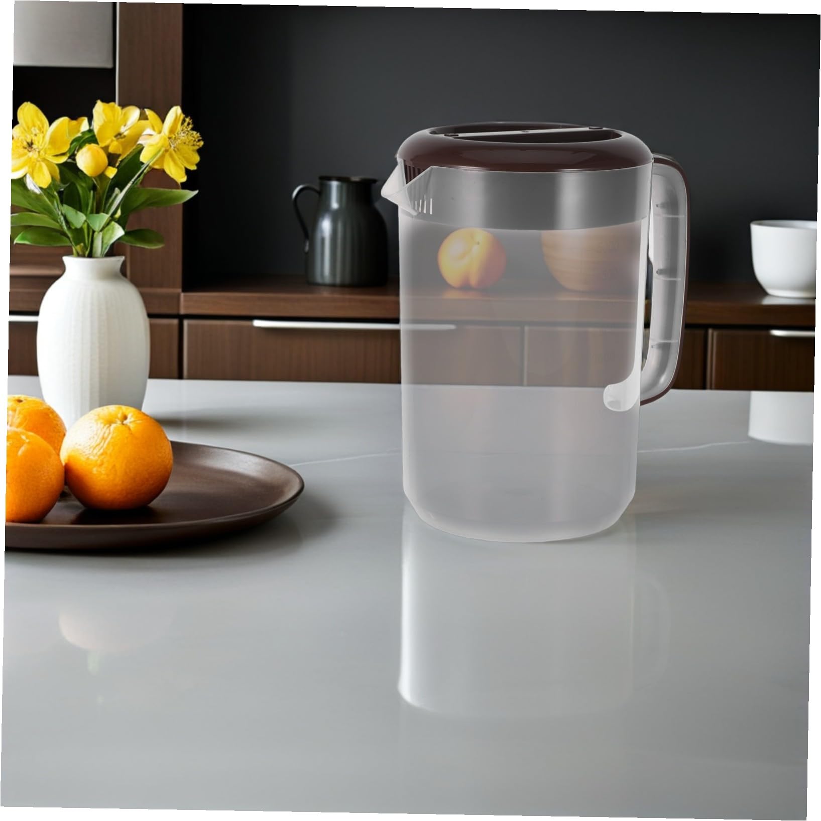 PRETYZOOM Jarra de Agua Grande con Tapa y Asa Jarra con Escala para Bebidas Frías y Calientes Resistente Material PP Reforzado para Cocina y Nevera