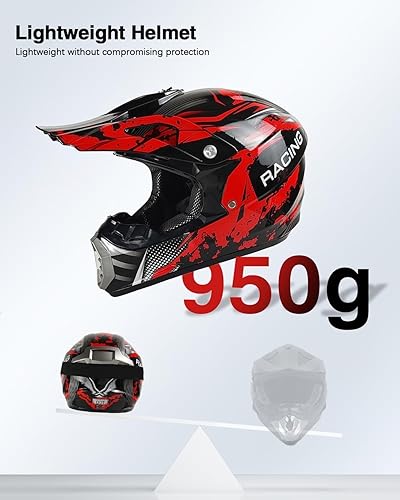 Miniatura 5 de Casco para niños y jóvenes para bicicleta de tierra, motocross, todoterreno, motocicleta, ATV, UTV, bicicleta de calle, Combo de guantes, gafas y