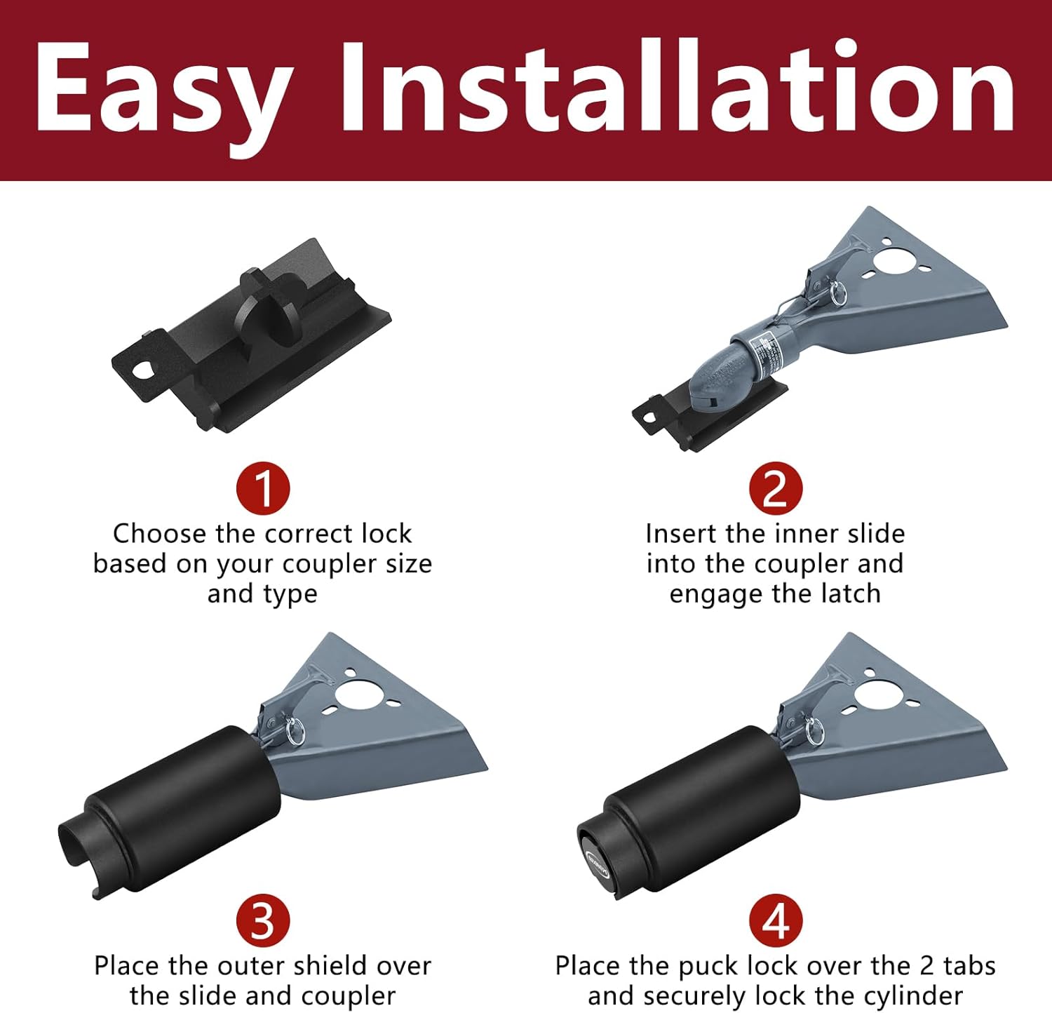 2178-B Heavy Duty Trailer Hitch Lock – Compatible with 2-Inch Bulldog or Ram Couplers, Anti-Theft Tongue Lock for RV, Boat, Cargo, Utility, and Livestock Trailers (Black)