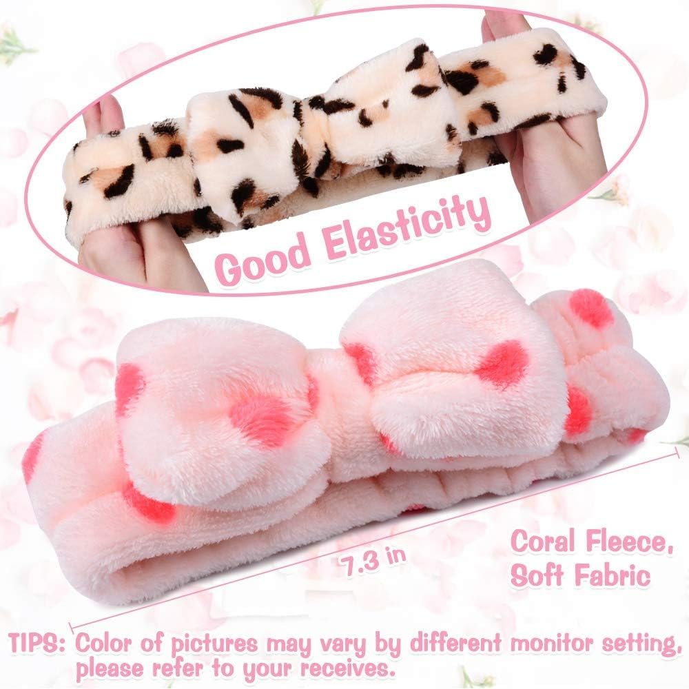 (Pack of 2) Facial Spa Makeup Cleansing Cute Bow Velvet Elastic Headband for Women- Multicolor 4