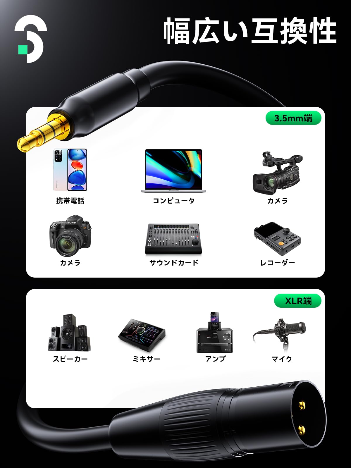 Amazon.co.jp: 3.5MM to XLR 変換ケーブル 3M オス-メス - SOOMFON 3.5
