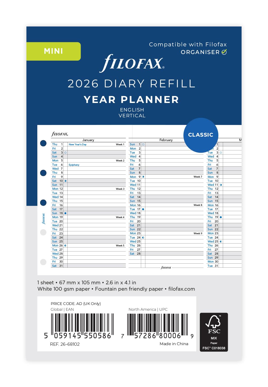 Filofax Mini Vertical Year Planner 2026