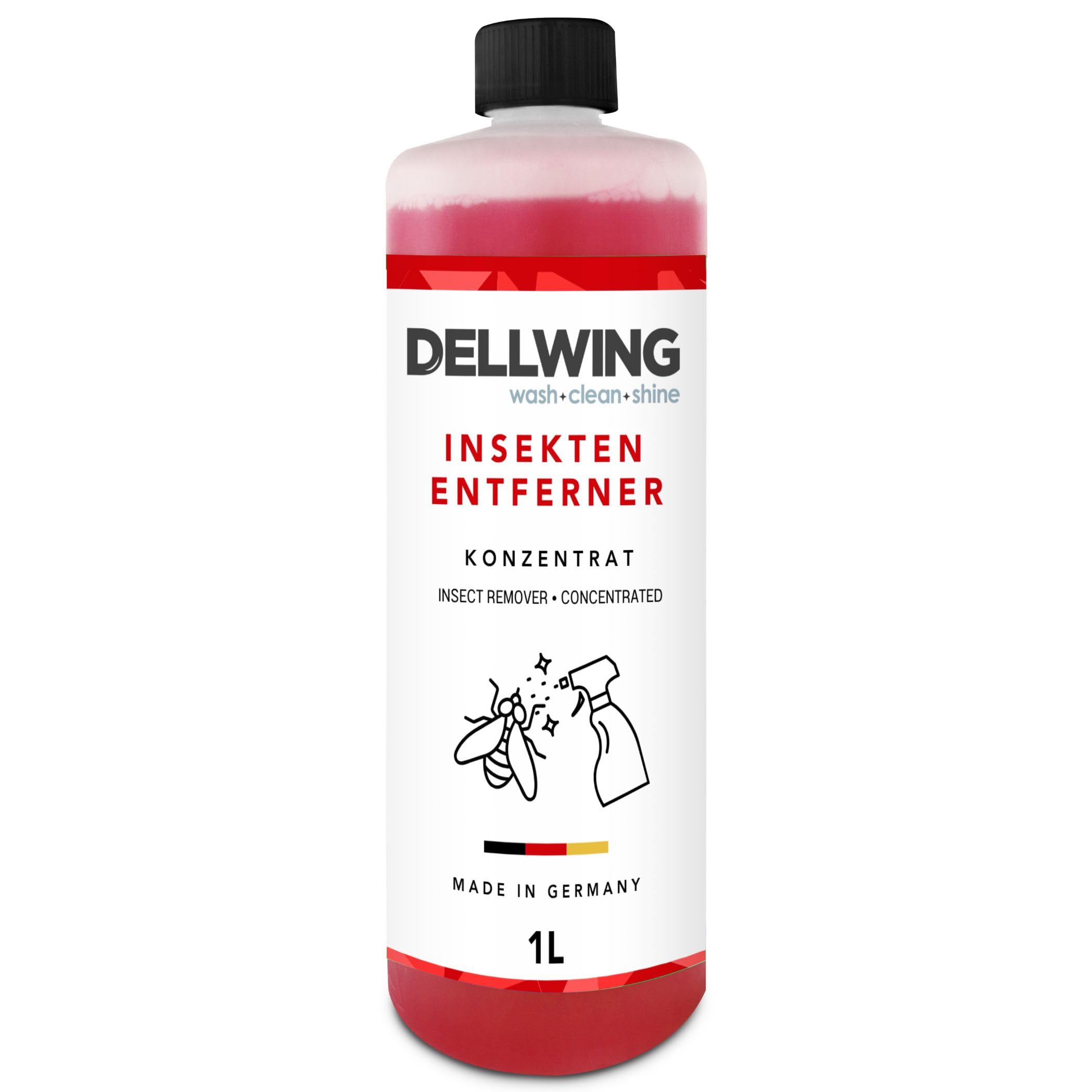 DELLWING Insektenreiniger Konzentrat 1 l, Insektenentferner Auto, für Lack, Glas & Kunststoff, ideal zur Vorbehandlung vor Wagenwäschen, Made in Germany