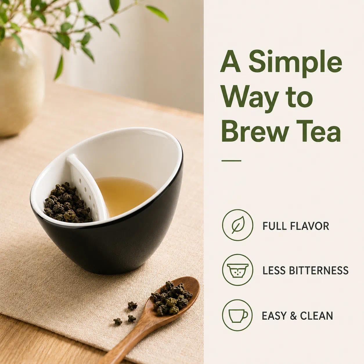 Tazza da tè con infusore, in ceramica, 30 ml, filtro integrato per foglie sfuse, filtro separatore integrato, lavabile in lavastoviglie per casa e ufficio e birra monodose