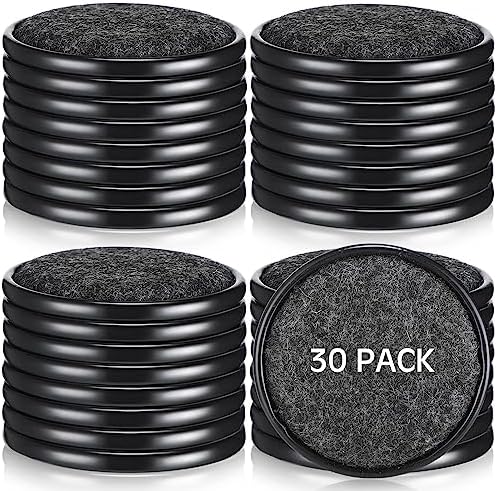 30 Pcs Felt Furniture Sliders Hardwood Floors Reusable Furniture Pads Furniture Caster Cups Moving Furniture Leg Protectors for Tile Laminate Floor Protector, Black (Round)