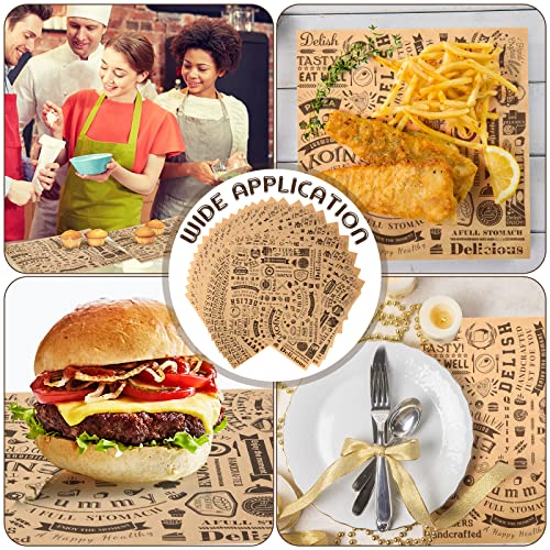 600 Pcs 12 x 12 Inch Deli Wax Paper Sheets Grease Resistant Tray Basket Liners Newsprint Paper Water and Grease Proof Sandwich Wrapping Square Hot Dog Wrappers for Food Baking (Brown) - Image 4