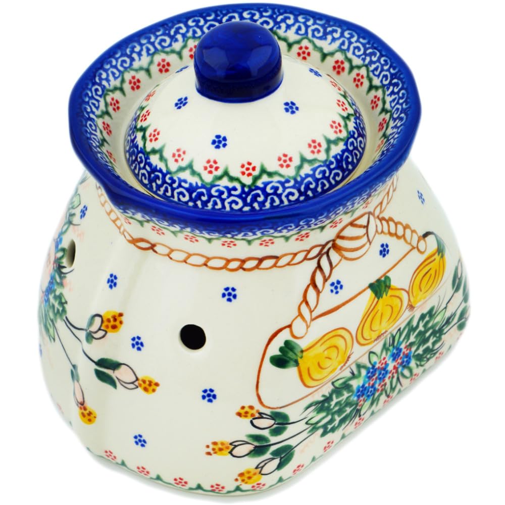 Authentic Polish Pottery Garlic and Onion Jar Signature UNIKAT in Perfect Garden Design Handmade in Boles?awiec Poland + Certificate of Authenticity