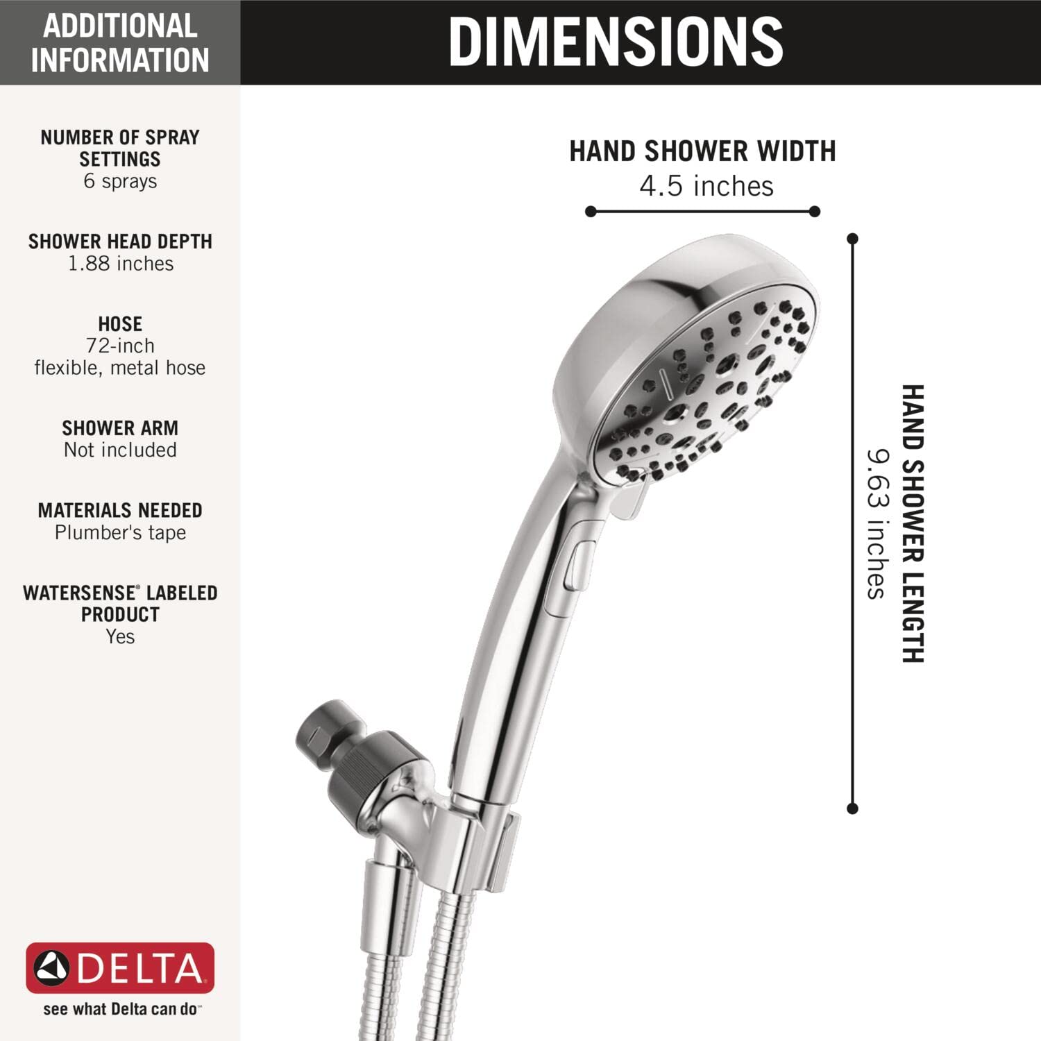 DELTA Faucet 75536 - Ducha de mano con componentes universales, cromada