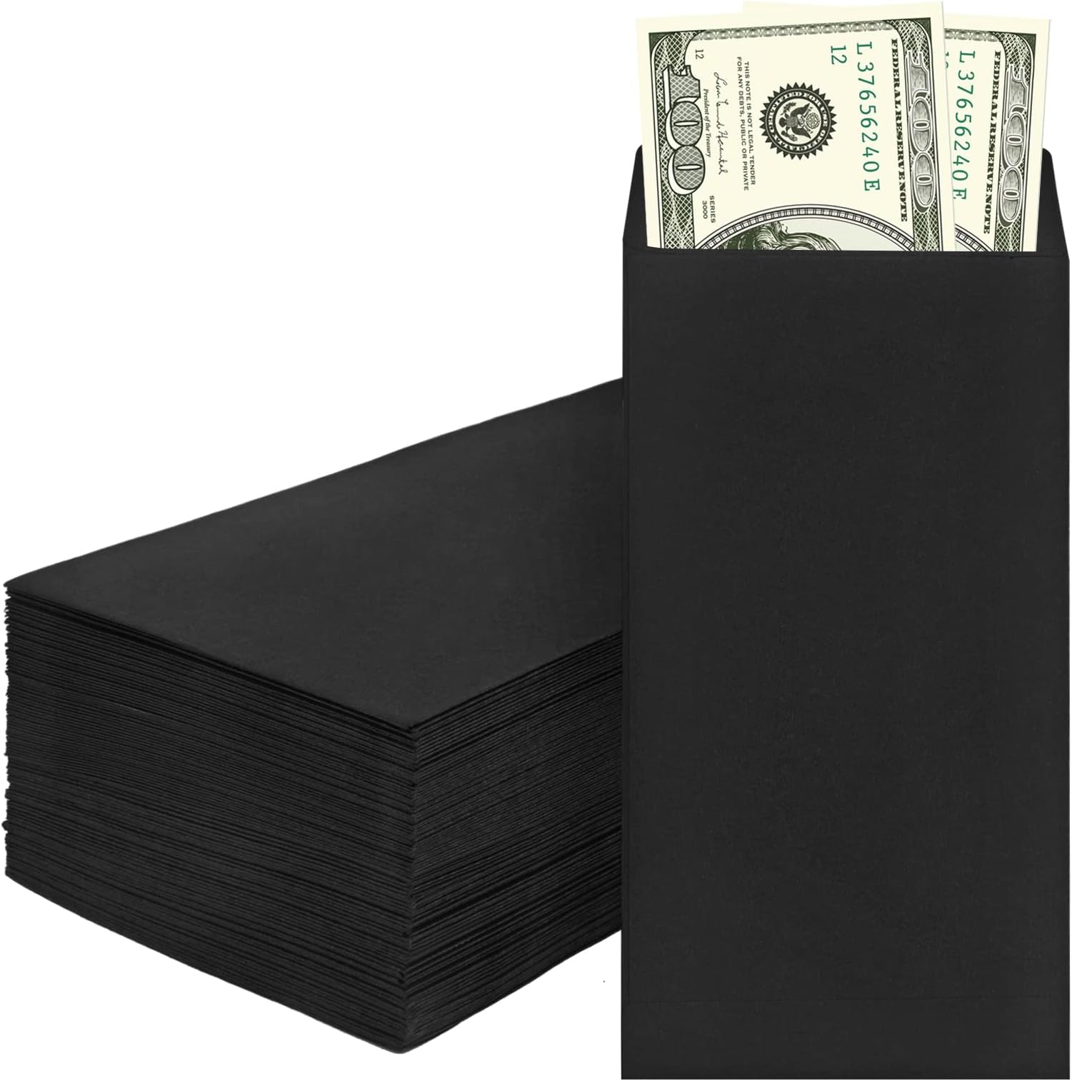 100 Pack Cash Envelopes for Budgeting, 6.7 x 3.5 Inch | Large Pack of Self-Adhesive Money Envelopes for Cash or Coins | Organization Envelopes for Checks, Jewelry, and Small Items(Black)