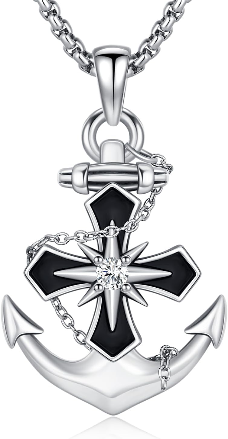 Anchor Necklace for Women 925 Sterling Silver Anchor Pendant Necklace with Rose Charm Jewelry Gifts for Women