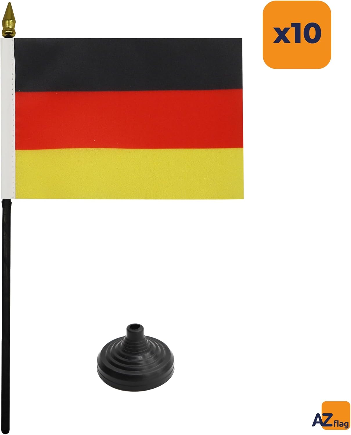 AZ FLAG Set of 10 Mini Germany Table Flags – 15 x 10 cm – 10 German Office Flags 100% Polyester with Golden Dot Pole