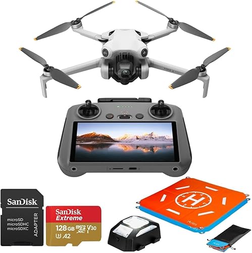 Miniatura 1 de DJI Mini 4 Pro Drone con control remoto RC 2 con tarjeta microSD de 128 GB, luz anticolisión (blancorojoverdeamarillo), almohadilla de aterrizaje