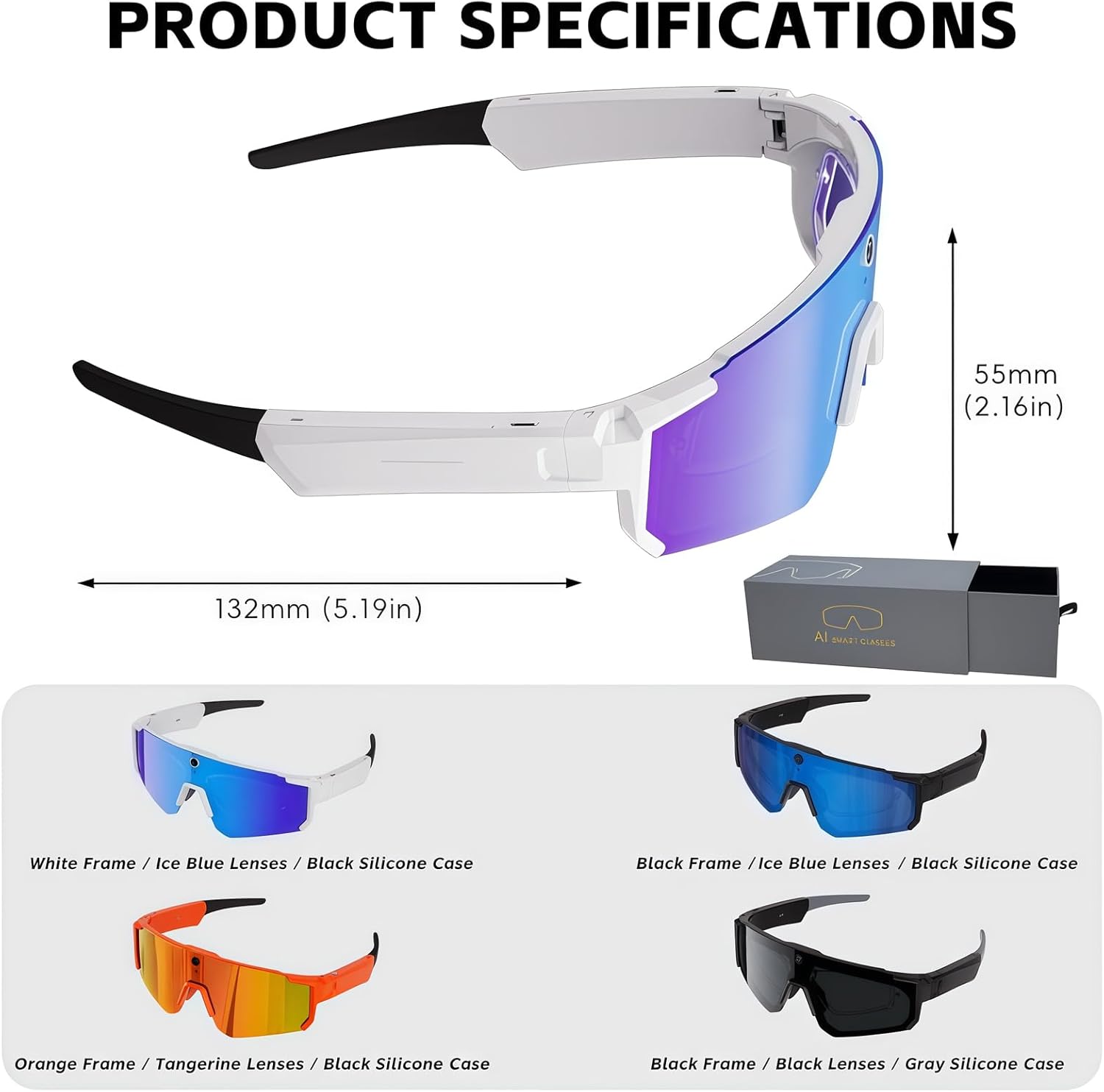 Sport AI Smart Sunglasses with 4K POV Camera — Audio & Video, Real-Time Translation, AI Voice Assistant, Internal Storage, Unisex for Cycling & Outdoor Sports (Black/Black)