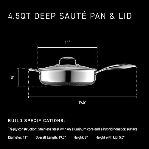 Miniatura 3 de HexClad Sartén híbrida antiadherente de 4.5 cuartos de galón con tapa de vidrio templado, mango que se mantiene fresco, apto para lavavajillas, apto