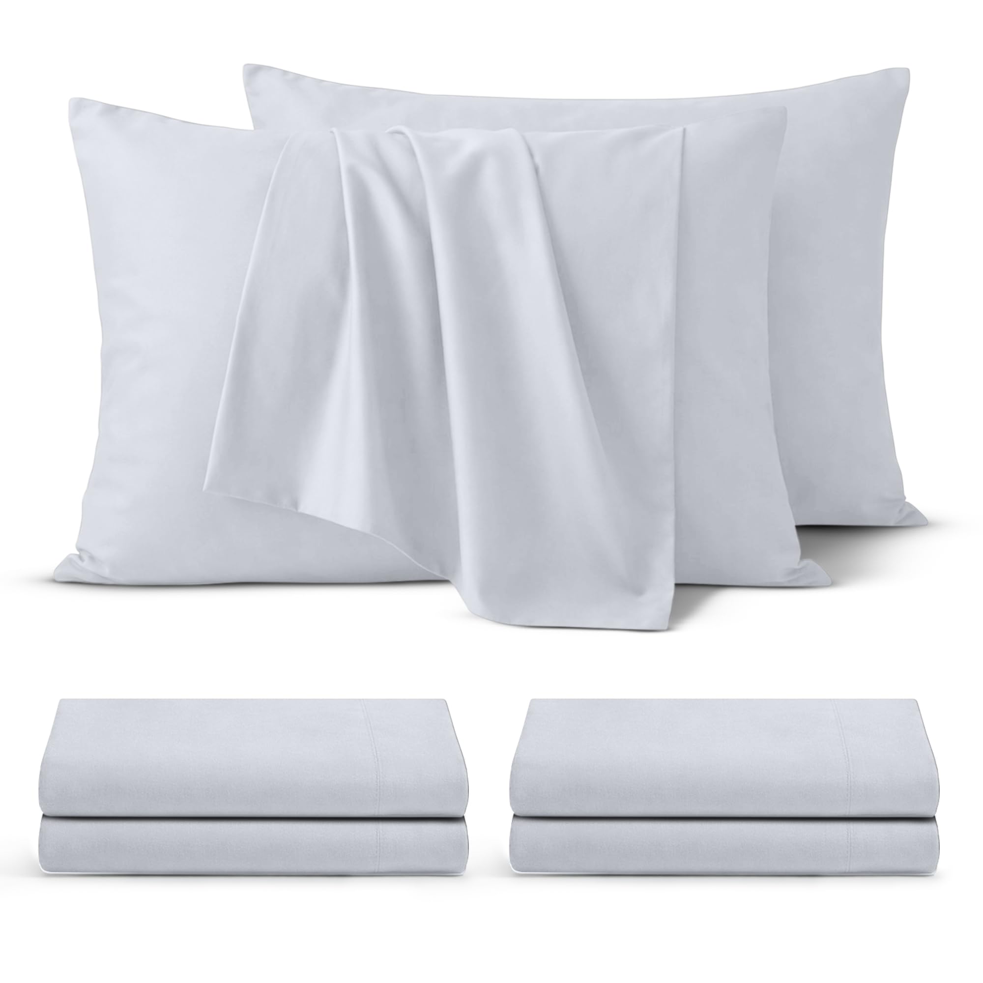 BEDIO White Pillow Cases 2 Pack (Pillows Not Included) – Standard Size 100% Brushed Microfiber Pillowcases with Envelope Closure Pillow Covers (50x75 cm)