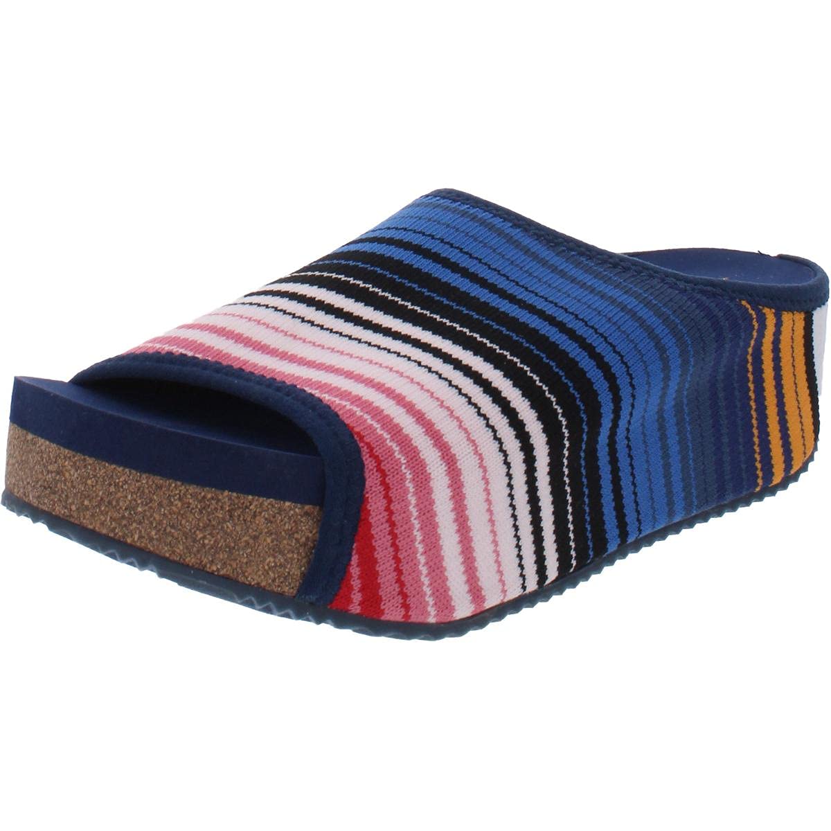 VOLATILE Womens Impala Striped Slip On Wedge Sandals Navy 8 Medium (B,M)