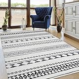 ROYHOME Large Modern Geometric Area Rug Non Slip Stain Resistant Bohemian Carpet Machine Washable Farmhouse Area Rug for Living Room Bedroom Dining Room, 6' x 9' Black/White