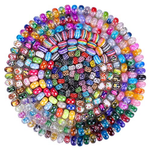 European Large Hole Spacer Charm Beads for DIY Bracelet Jewelry Making Multicolor Rhinestone Resin Assorted Styles (180 Mixed Color 9 Style)