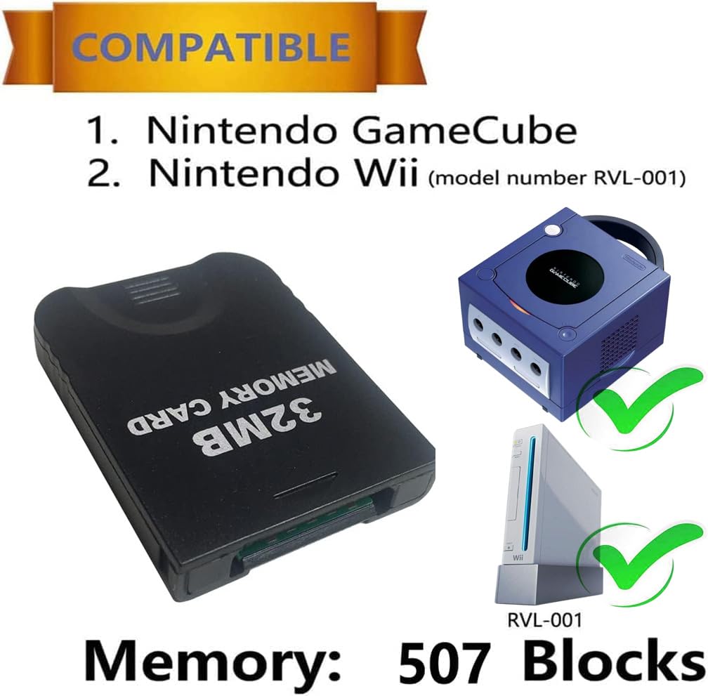 Tarjeta de memoria de alta velocidad de 32 MB (507 bloques) compatible con Nintendo Gamecube y Wii, color negro